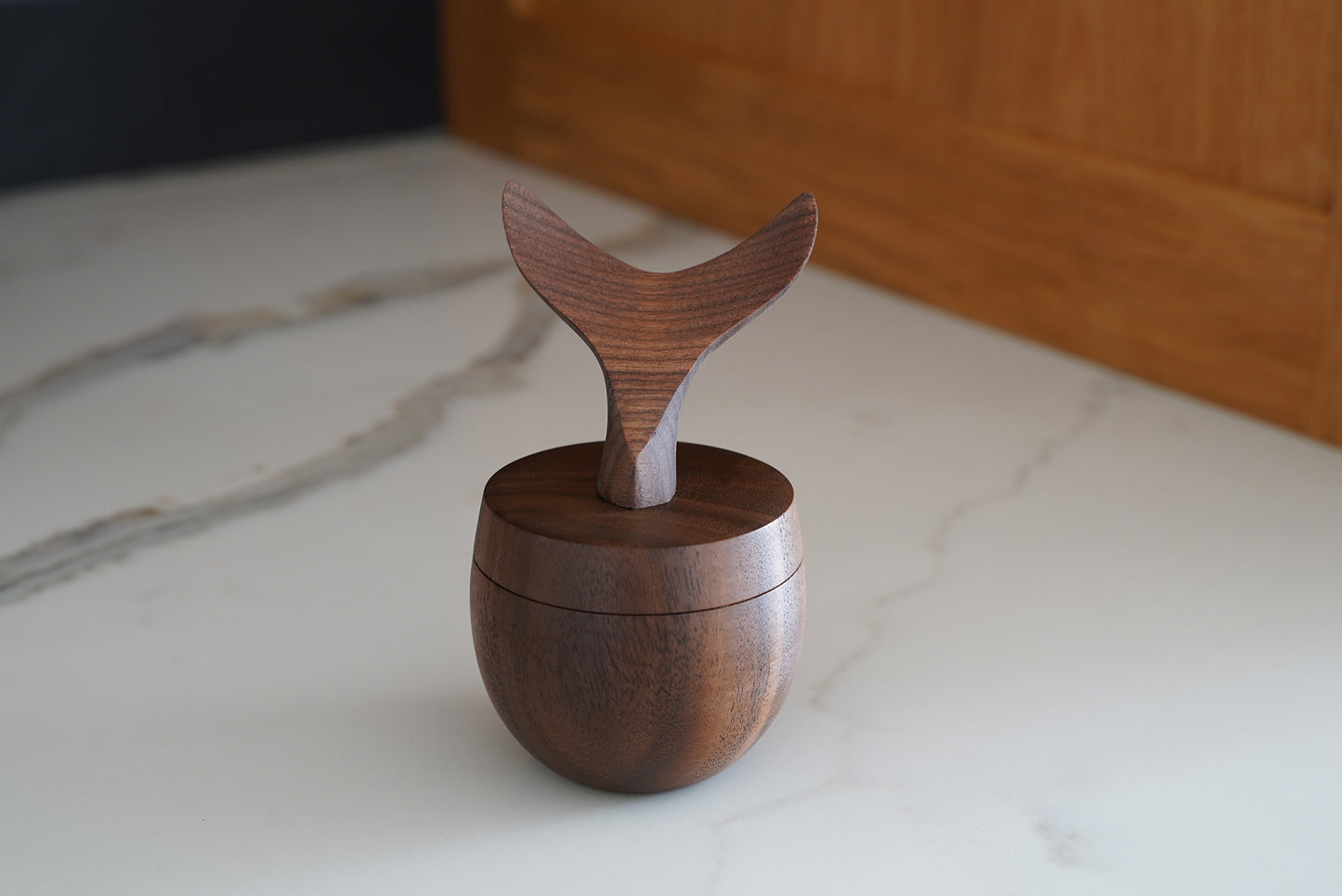 Walnut Box with Carved Whale Tail Knob / Unique Keepsake Box