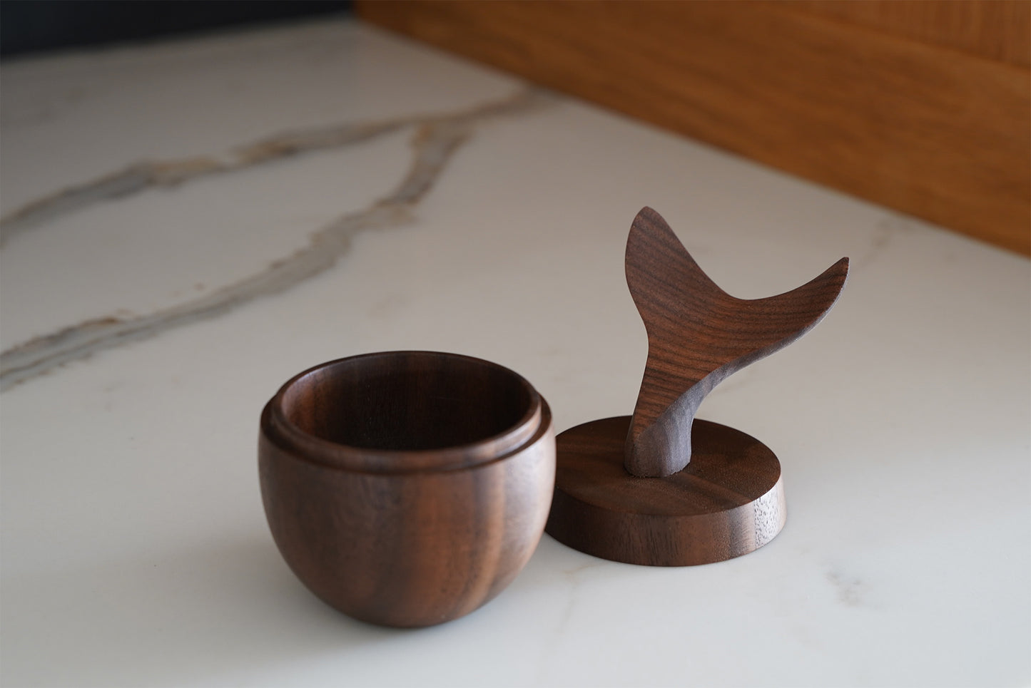 Walnut Box with Carved Whale Tail Knob / Unique Keepsake Box