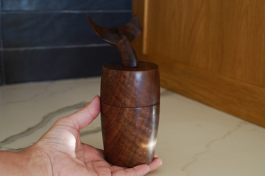 Whale Tail Tea Canister with an Inner Lid and a Woven Knob