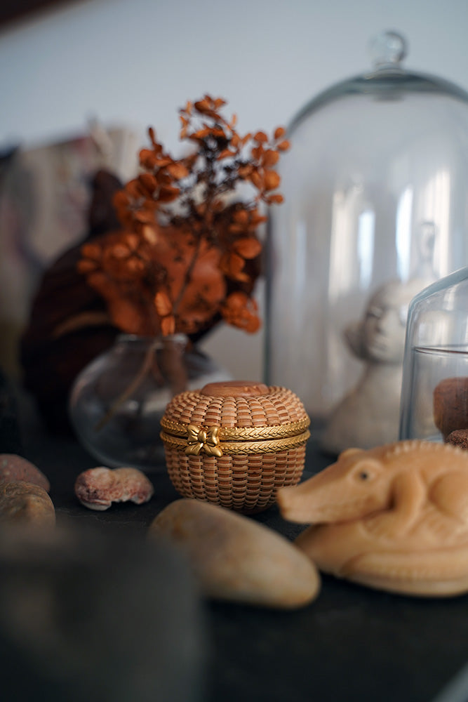 Small Nantucket Basket on Birdseye Maple Bowl