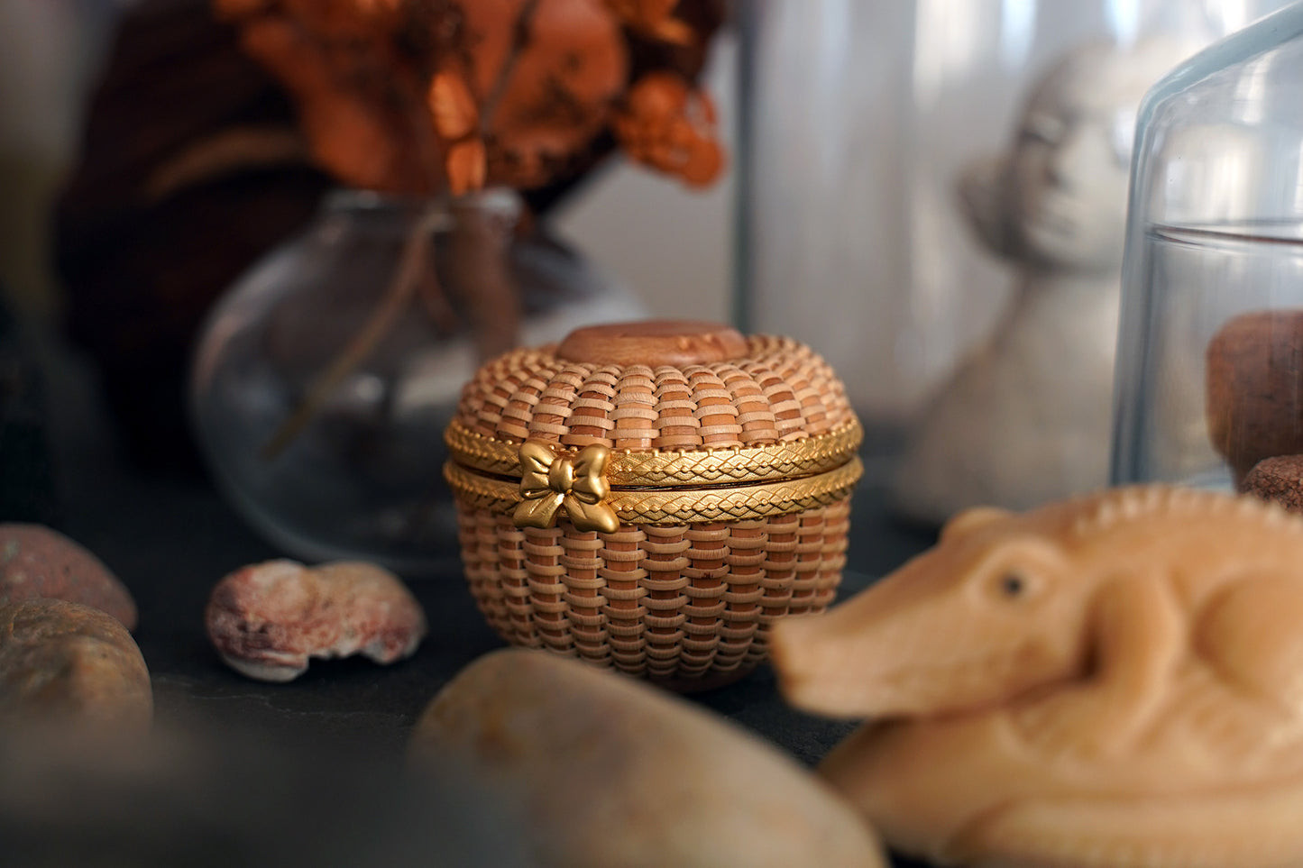 Small Nantucket Basket on Birdseye Maple Bowl