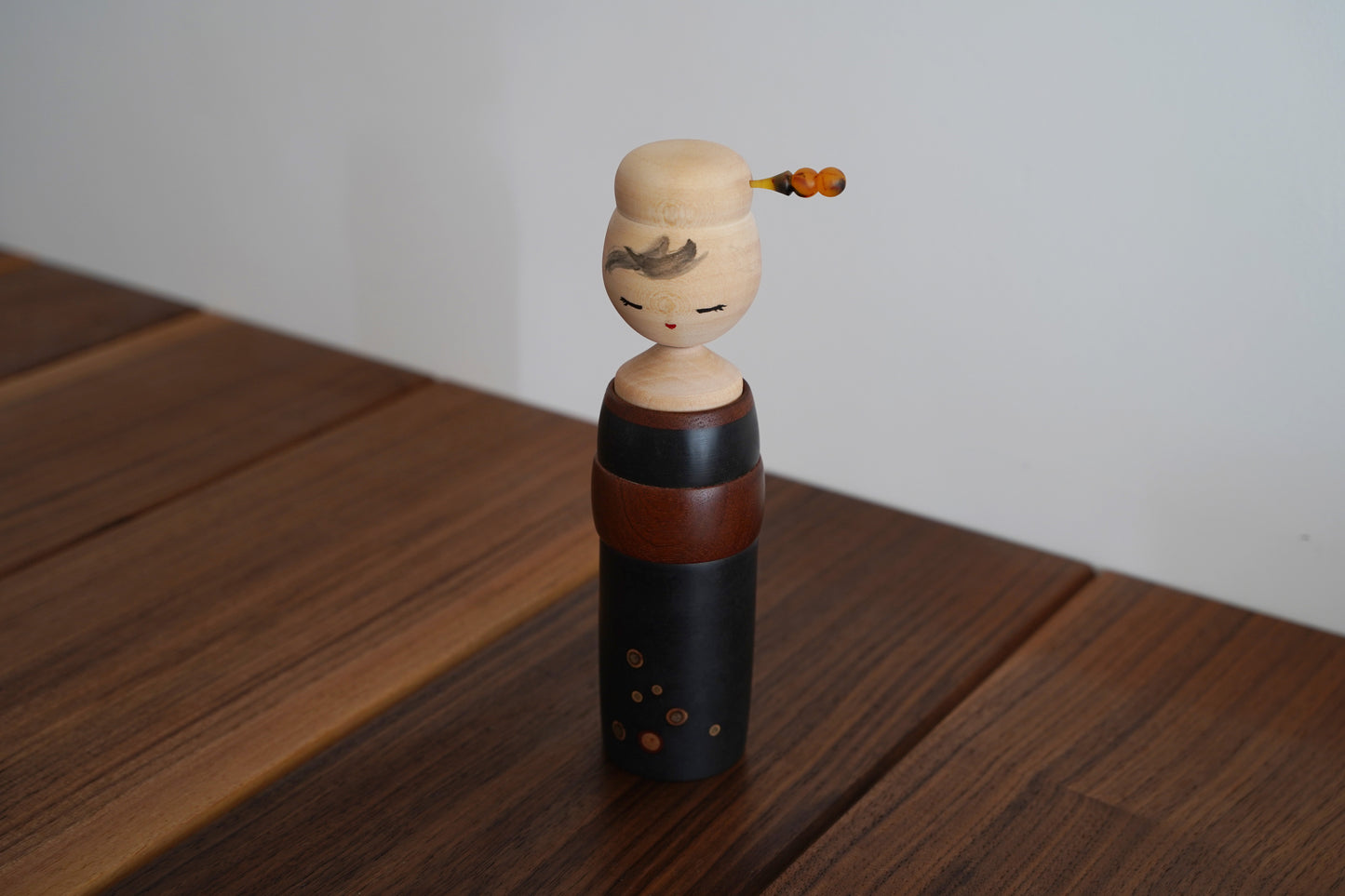 Kokeshi in Black with Rose Branches