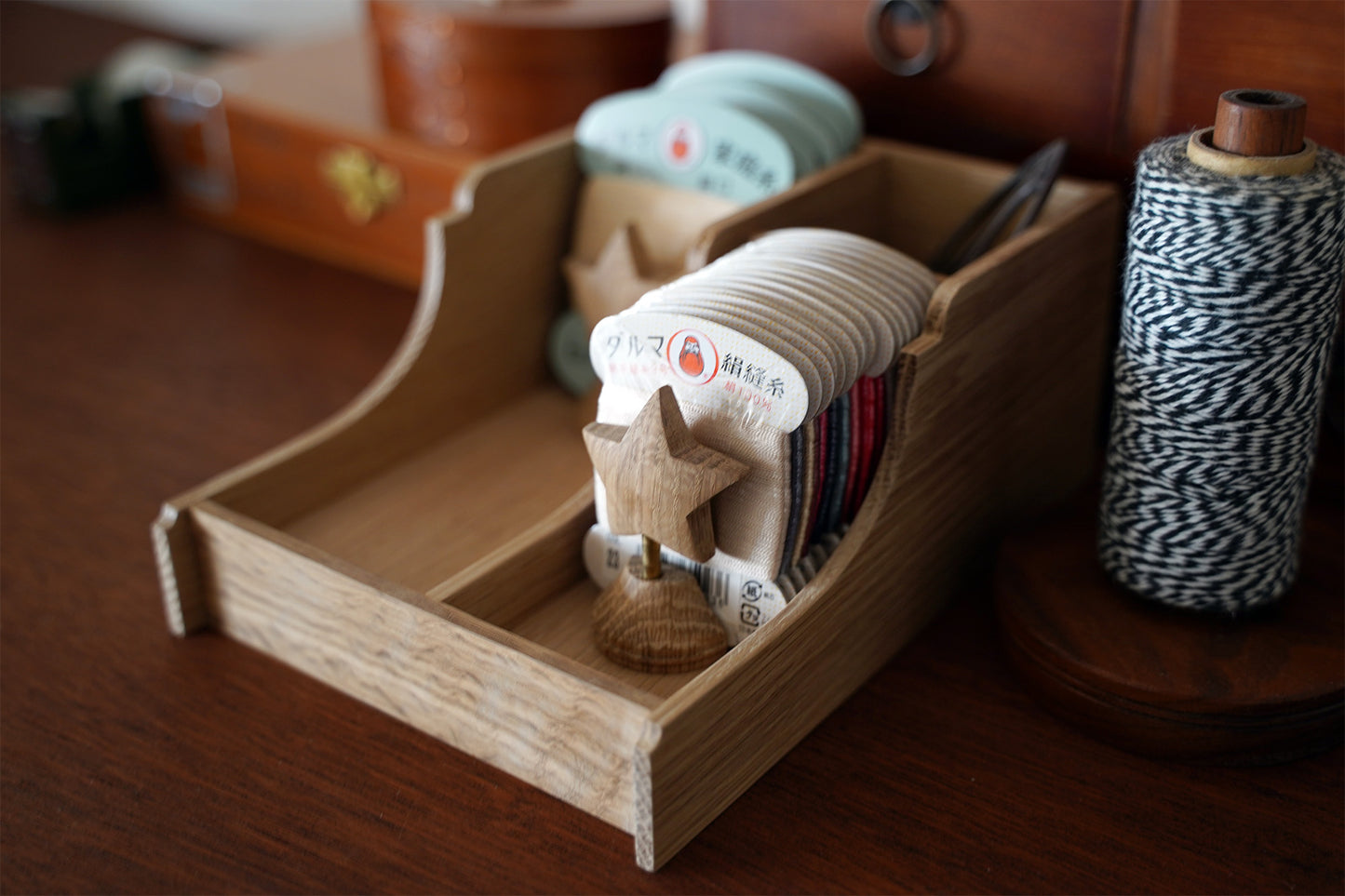 Open Sewing Box - Japanese Daruma Cotton Thread Optional