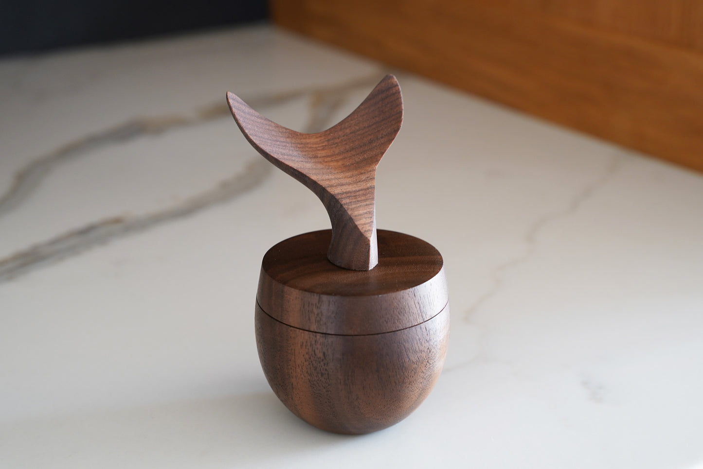 Walnut Box with Carved Whale Tail Knob / Unique Keepsake Box