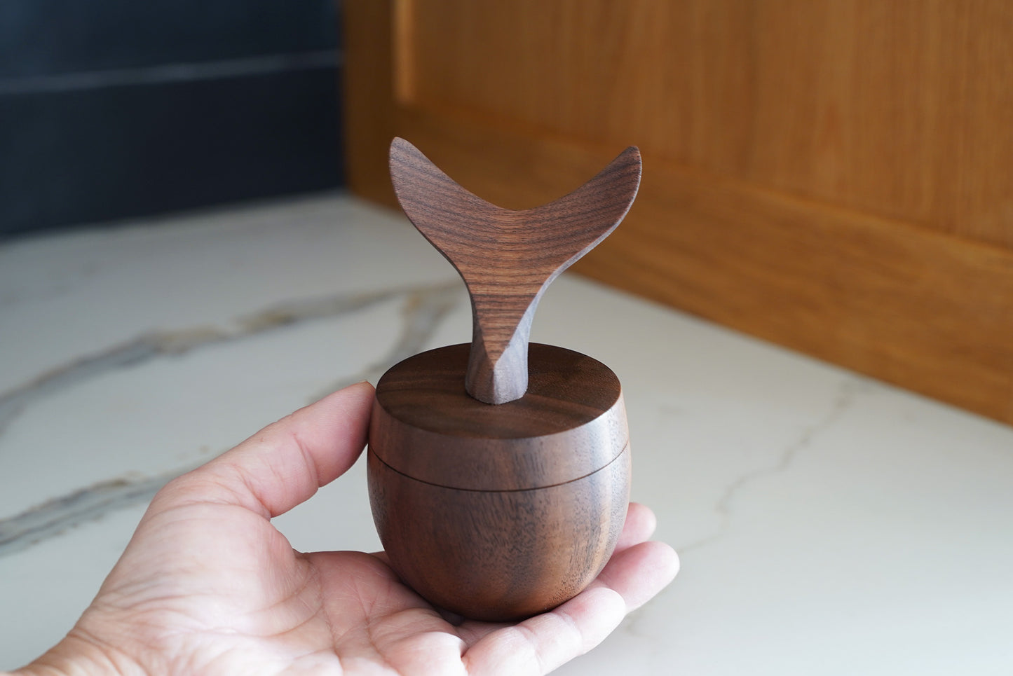 Walnut Box with Carved Whale Tail Knob / Unique Keepsake Box