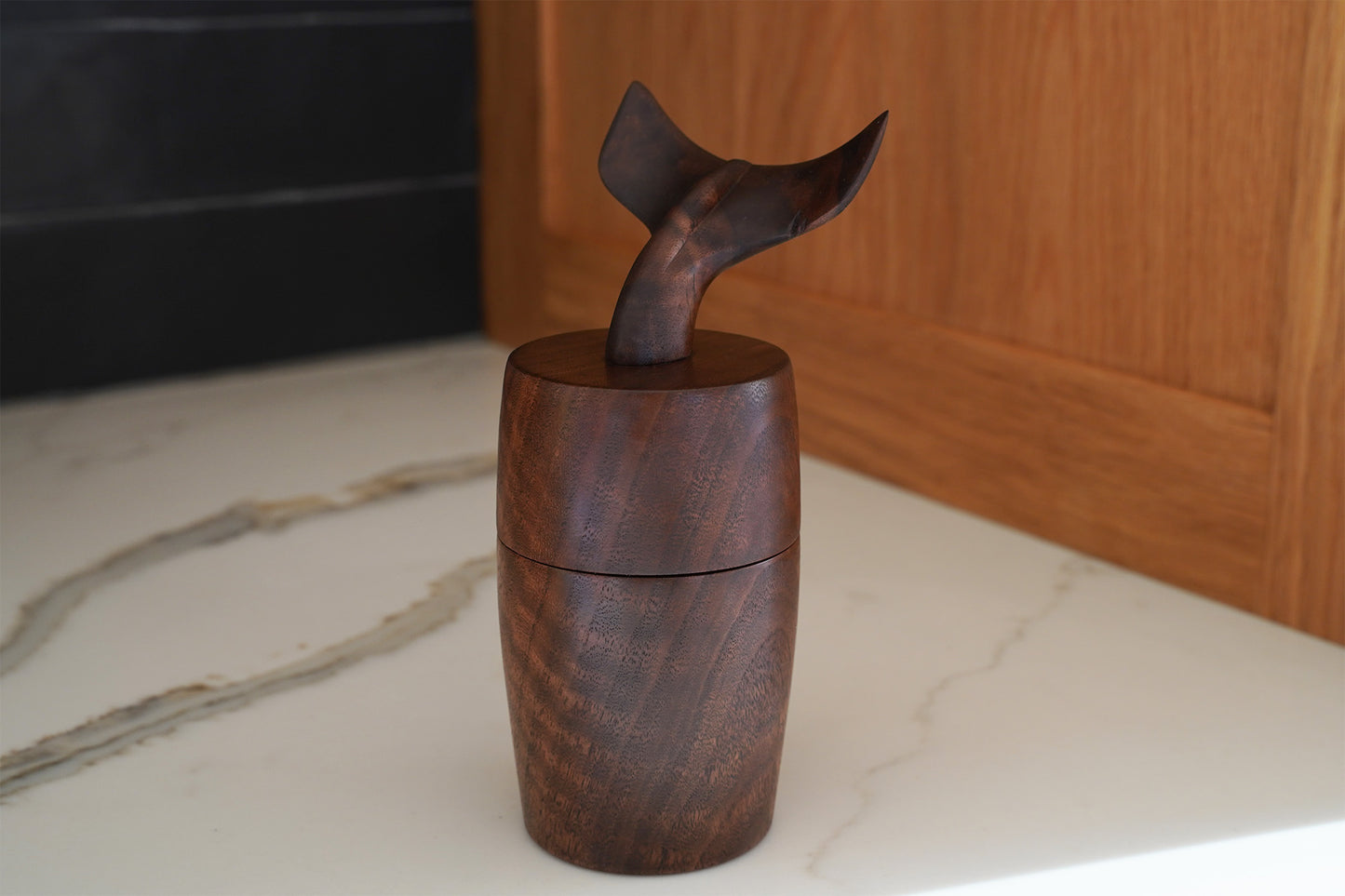 Whale Tail Tea Canister with an Inner Lid and a Woven Knob